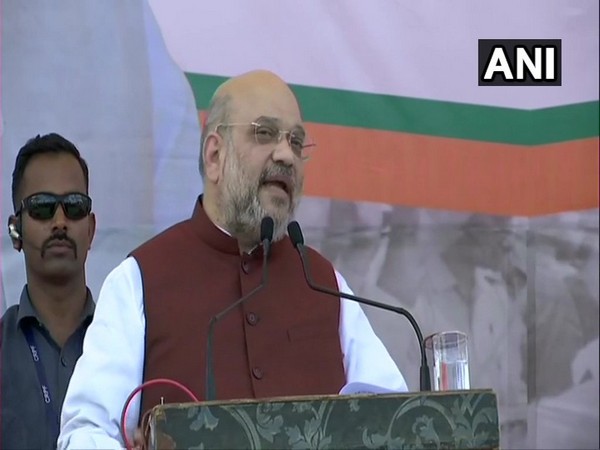 BJP president and Home Minister Amit Shah addressing an election rally at Aheri, Gadchiroli district of Maharashtra on Friday. Photo/ANI
