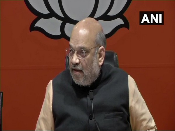Amit Shah addressing the media in Delhi on Saturday.