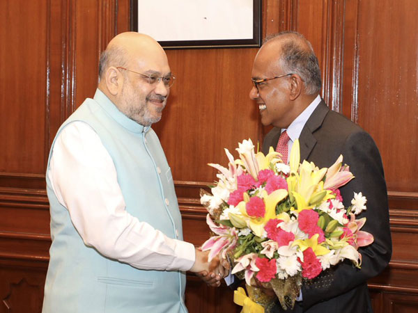 Union Home Minister Amit Shah (left) meeting Minister for Home Affairs and Law of Singapore K Shanmugam in New Delhi on Saturday. (Photo/ANI)