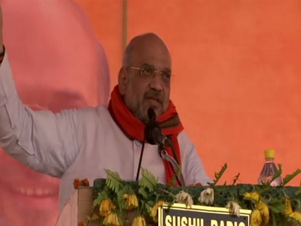 BJP president Amit Shah addressing an election rally in Barabanki, Uttar Pradesh on Sunday. Photo/ANI
