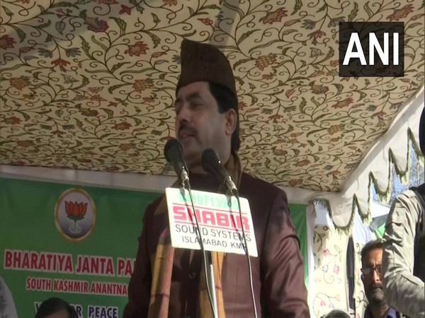 BJP leader Shahnawaz Hussain addressing a rally in J-K's Bijbehara on Thursday.