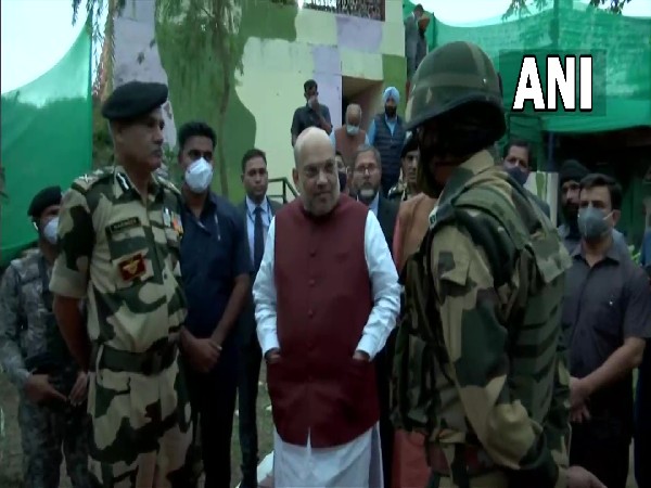 Union Home Minister Amit Shah during his visit to forward areas at Makwal border on Sunday. (Photo/ ANI)