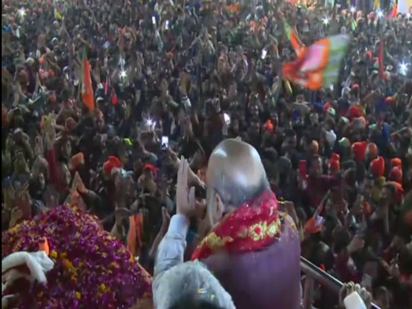 Union Home Minister Amit Shah held roadshow in Bareilly. (Photo/ ANI)
