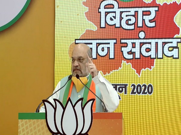 Union Home Minister Amit Shah addressing the Bihar Jansamvad' virtual rally in Patna on Sunday. Photo/ANI