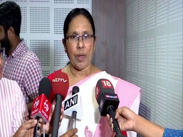 Kerala Health Minister KK Shailaja speaking to reporters in Thiruvananthapuram on Monday. Photo/ANI