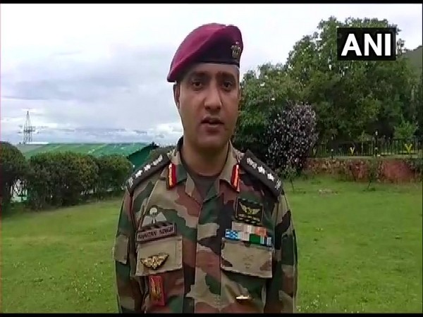 Colonel Shaitan Singh giving out details of Saturday's encounter in Shopian in south Kashmir.