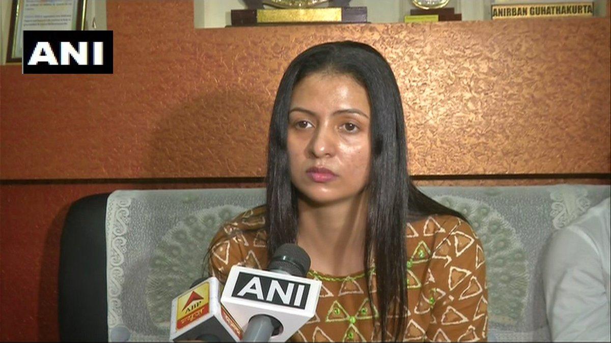 Estranged wife of Indian cricketer Mohammed Shami, Hasin Jahan while speaking to media persons in Kolkata on Thursday. Photo/ANI