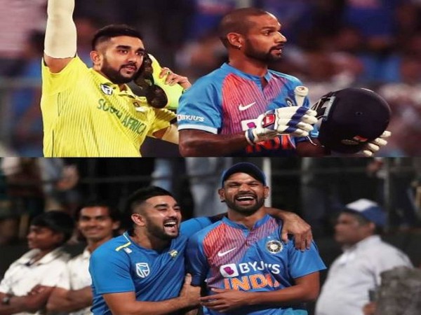 South Africa bowler Tabraiz Shamsi with India batsman Shikhar Dhawan (Photo/ Tabraiz Shamsi Twitter) 