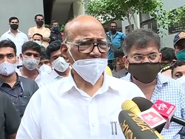 NCP chief Sharad Pawar talking to reporters in Mumbai. Photo/ANI