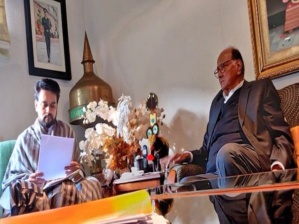 NCP Chief Sharad Pawar met Minister of State for Finance and Corporate Affairs,  Anurag Thakur on Monday. ( Picture Courtesy: Sharad Pawar's Twitter handle)