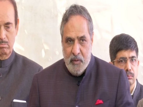 Congress leader Anand Sharma talking to media after the Joint Session of Parliament at the Budget Session.