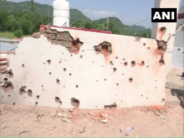 Visual of the shelling affected structures in Nowshera sector of Rajouri district on Sunday. Photo/ANI