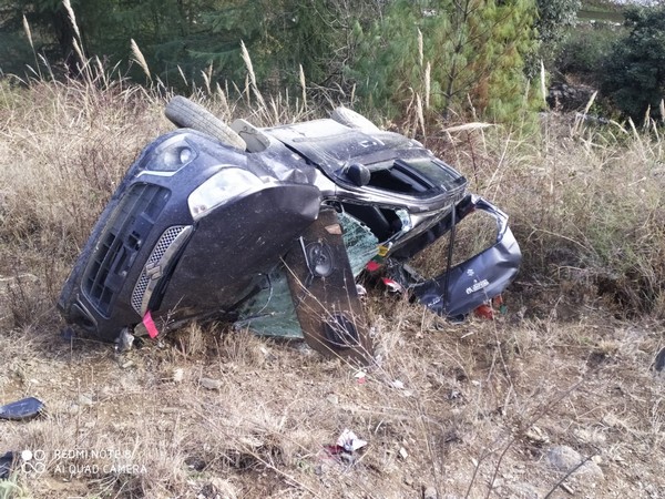 Car gets damaged in an accident in Shimla (Photo ANI)