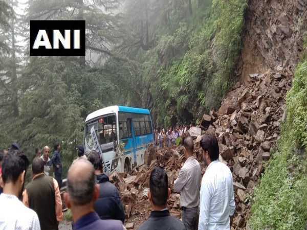 Landslide near Hassan Valley in Shimla district of Himachal Pradesh on Monday. Photo/ANI