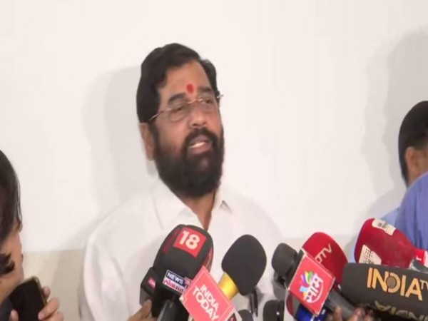 Shiv Sena leader Eknath Shinde speaking to reporters in Mumbai on Thursday. Photo/ANI