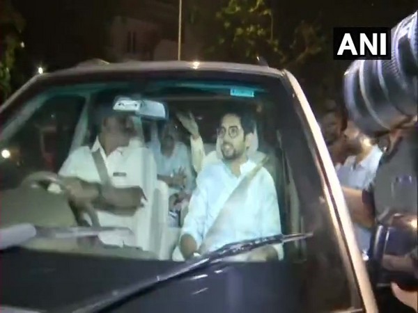 Shiv Sena leaders Aaditya Thackeray, Uddhav Thackeray and Sanjay Raut leaving NCP chief Sharad Pawar's residence on Friday. Photo/ANI