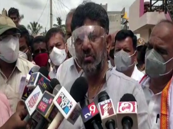 Karnataka Congress chief DK Shivakumar speaking to media in Chamarajanagar. (Photo/ANI)