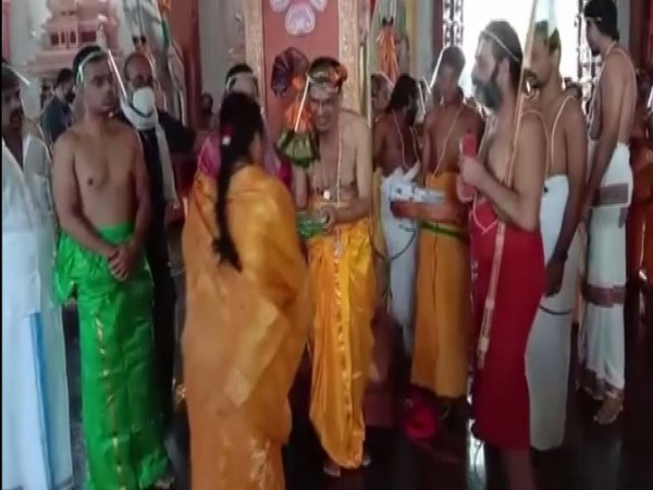 Madhya Pradesh Chief Minister Shivraj Singh Chouhan visited the ashram of religious guru Tridandi Srimannarayana Ramanuja Chinna Jeeyar Swamy in Telangana on Friday. Photo/ANI