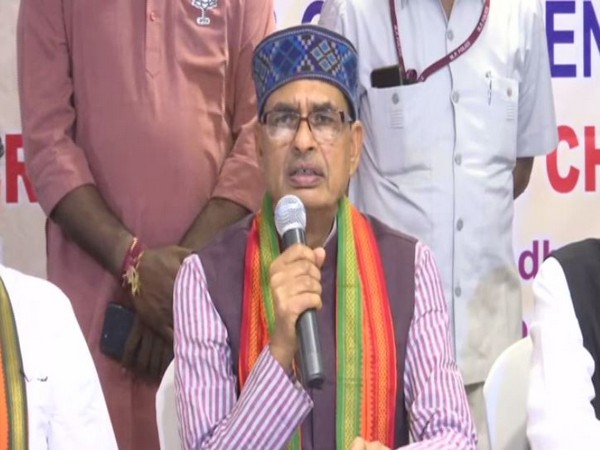Former Madhya Pradesh Chief Minister Shivraj Singh Chouhan while speaking at a press conference in Vijayawada, Andhra Pradesh on Sunday. (Photo/ANI)