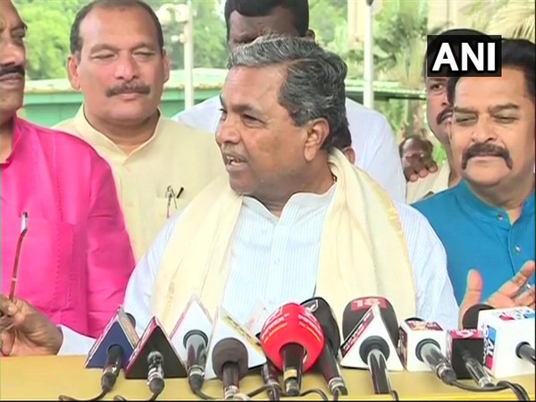  Congress leader Siddaramaiah speaking to reporters on Monday.