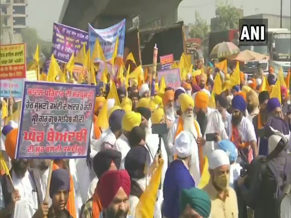 Sikh organisations protest under the aegis of Sri Akal Takht Sahib in Amritsar on Saturday. (Photo/ANI)