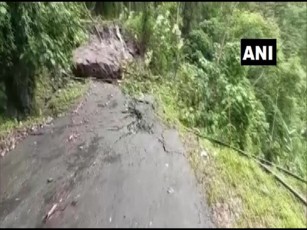 Mangan-Chungthang road in North Sikkim damaged after heavy rainfall. Photo/ANI