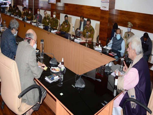 Jammu and Kashmir Lieutenant Governor Manoj Sinha holds review meeting on Tuesday. (Image courtesy: Twitter)