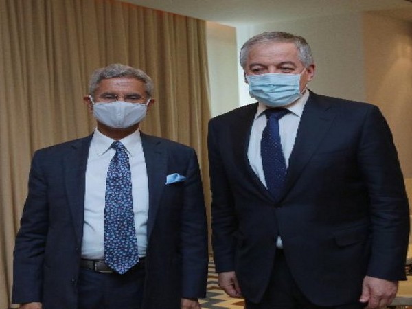 EAM S Jaishankar with his Tajik counterpart Sirojiddin Muhriddin. (Twitter/S Jaishankar)