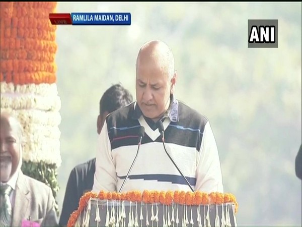 AAP leader Manish Sisodia taking oath as Delhi Minister on Sunday. Photo/ANI