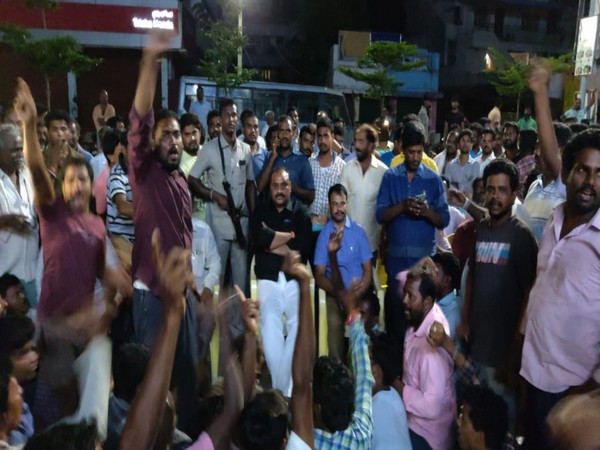 Senior TDP leader K Acchen Naidu at the sit-in protest in Srikakulam. Photo/ANI