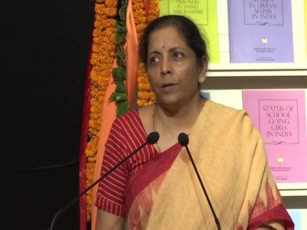 Finance Minister Nirmala Sitharaman speaking at an event conducted by the RSS liked organisation in New Delhi on Tuesday. (Photo/ANI)