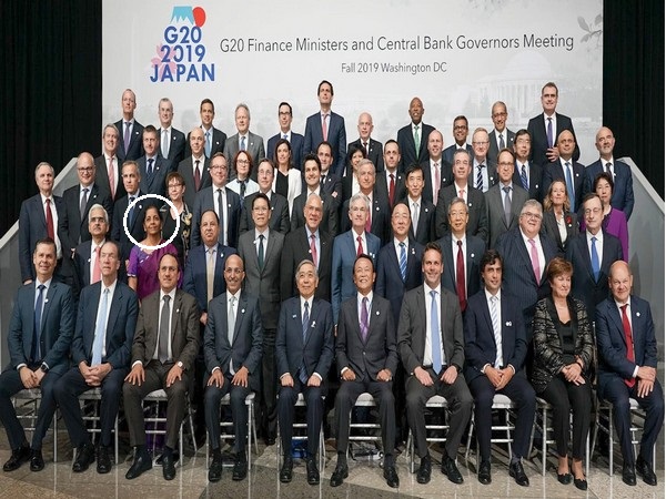 Sitharaman (in second row from front) on the sidelines of WB-IMF annual meetings in Washington DC on Thursday