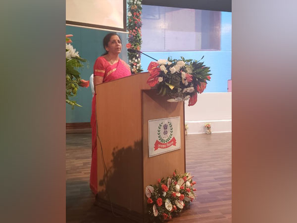 Finance Minister Nirmala Sitharaman addressing tax officials in Ahmedabad, Gujarat on Friday. (Photo/ANI)