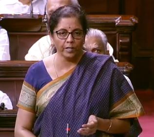 Union Finance Minister Nirmala Sitharaman in the Rajya Sabha on Monday