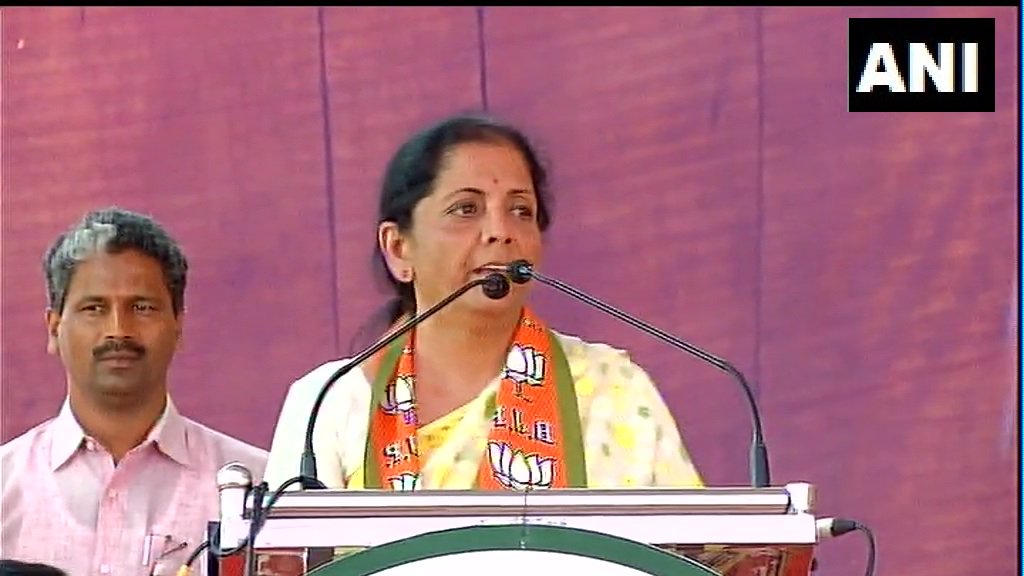 Defence Minister Nirmala Sitharaman addressing a rally in Shivamogga on Monday.