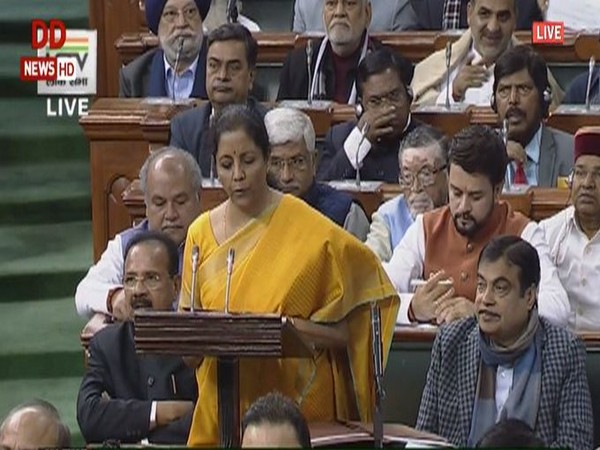 Union Finance Minister Nirmala Sitharaman presenting Union Budget on Saturday. (ANI)