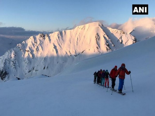 Skiers on a skiing expedition in the District of Lahaul and Spiti