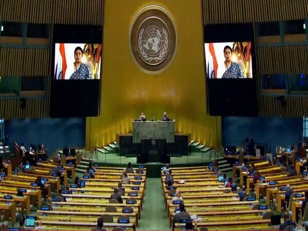 Union Minister for Women and Child Development, Smriti Irani speaking at the United Nations.