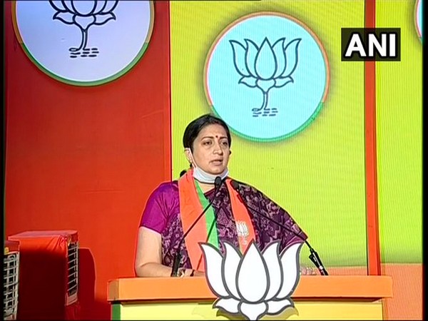 Union minister Smriti Irani addressing a virtual rally in New Delhi on Saturday.