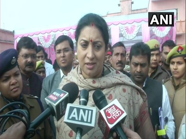 Union Minister Smriti Irani speaking to media in New Delhi on Monday. (Photo/ANI)