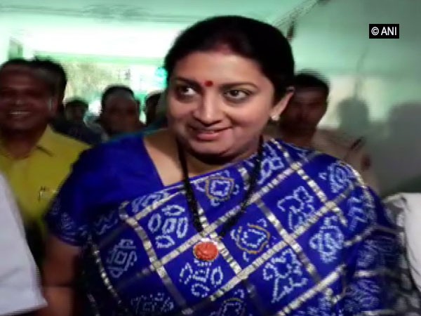 Union Minister Smriti Irani in Shrinathji temple on Saturday. Photo/ANI
