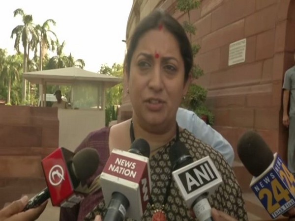 Union Textiles Minister Smriti Irani while speaking to ANI in New Delhi on Wednesday. Photo/ANI
