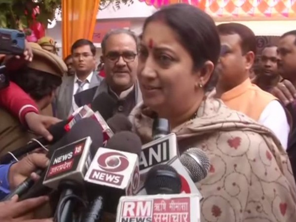 Union Minister Smriti Irani speaking to media in Amethi on Monday. (Photo/ANI)