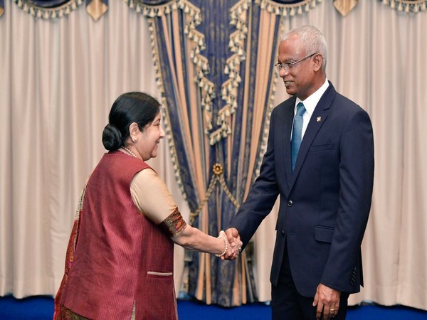 External Affairs Minister Sushma Swaraj called on Maldivian President Ibrahim Solih on Monday (Photo: Raveesh Kumar Twitter)