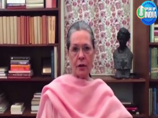 Congress interim President Sonia Gandhi in a video message on Friday. [Photo/ANI]