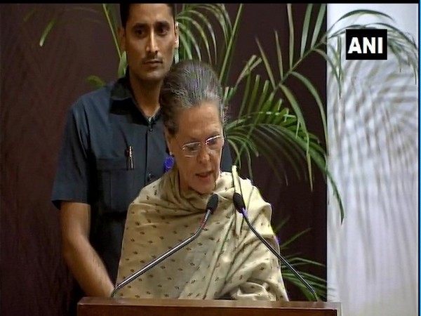 Sonia Gandhi speaking at the Indira Gandhi Prize for Peace, Disarmament and Development ceremony