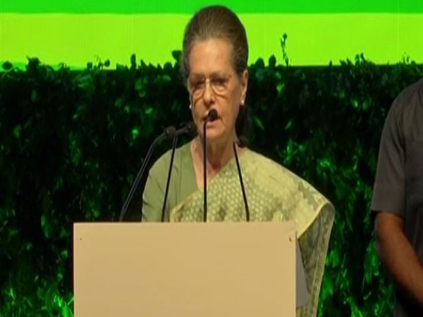 Interim Congress president Sonia Gandhi speaking at a function commemorating 75th birth anniversary of former PM Rajiv Gandhi in Delhi on Thursday.