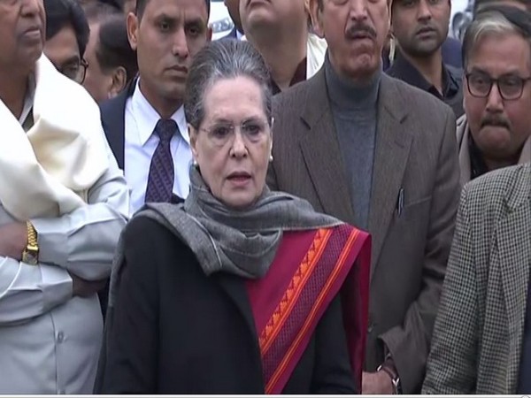 Congress President Sonia Gandhi speaking to media persons in New Delhi on Tuesday. (Photo/ANI)