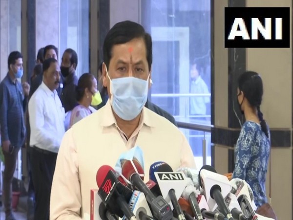 Assam Chief Minister S Sonowal speaking to media in Guwahati on Tuesday. Photo/ANI