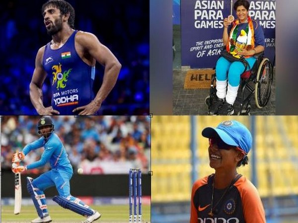 Bajrang Punia (Top Left), Deepa Malik (Top Right), Ravindra Jadeja (Bottom Left), Poonam Yadav (Bottom Right)